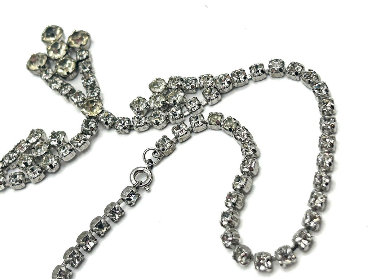 Vintage Prong-set Glass Rhinestone Y Necklace - Pendant Drop and Collar-style