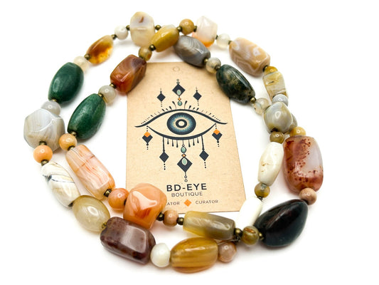 Vintage Mixed Agate Chunk Beaded Necklace - Boho Beggar Beads Gemstone