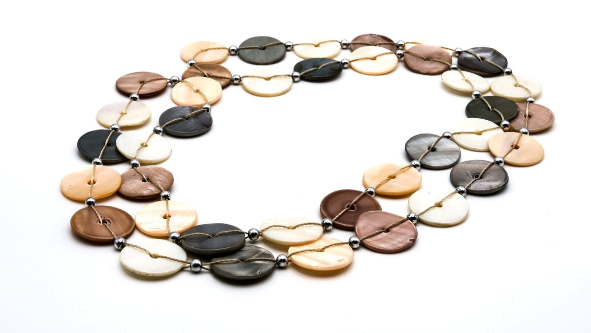 Mother of Pearl Pastel Button Disc Necklace – Pink, Cream & Grey 18.5”
