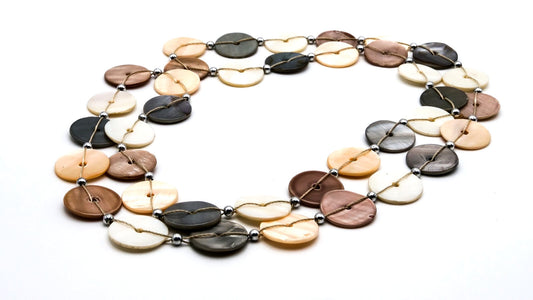 Mother of Pearl Pastel Button Disc Necklace – Pink, Cream & Grey 18.5”