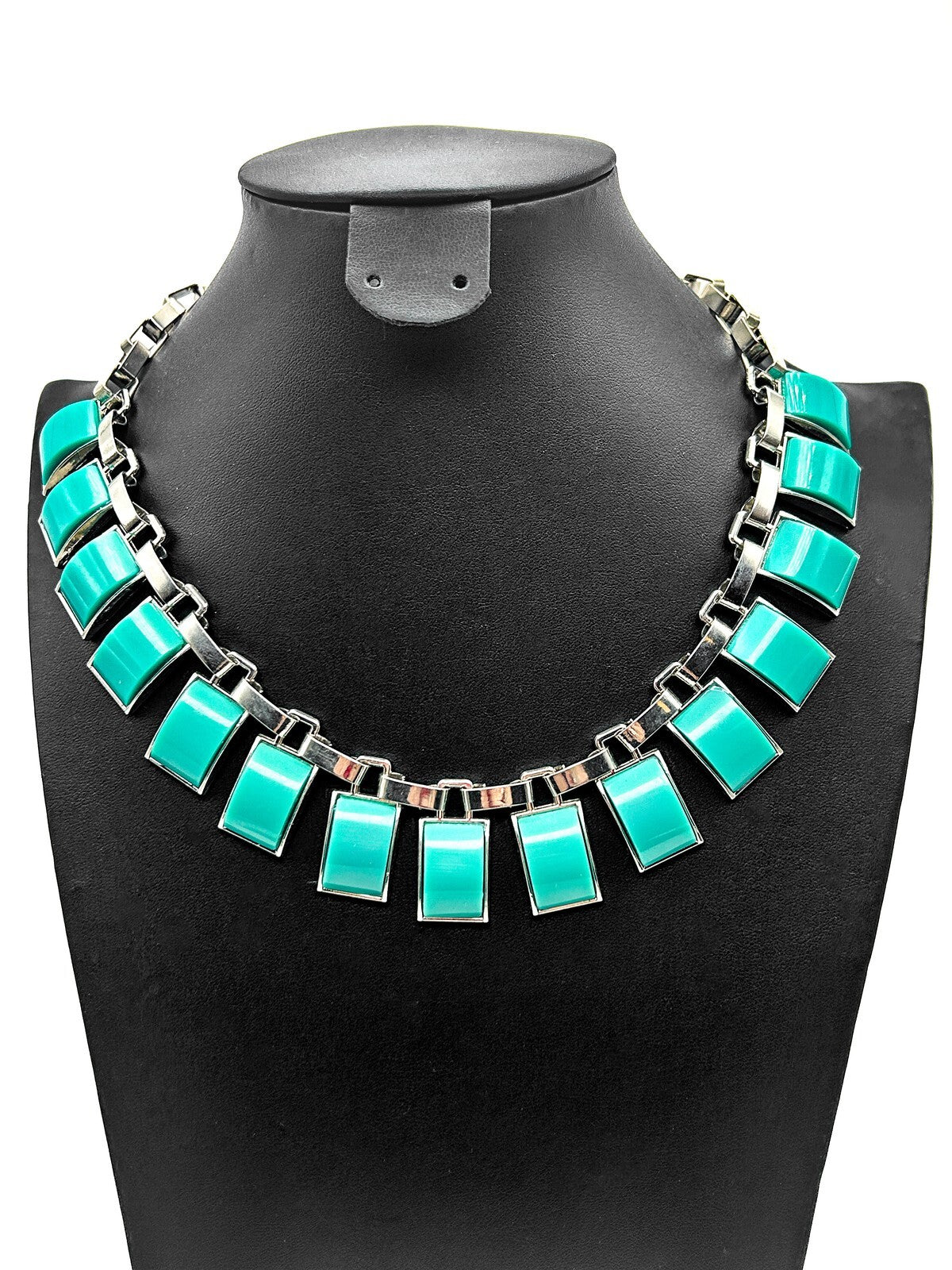Aqua / Teal Curved Panel Cabouchon Collar Industrial Statement Necklace