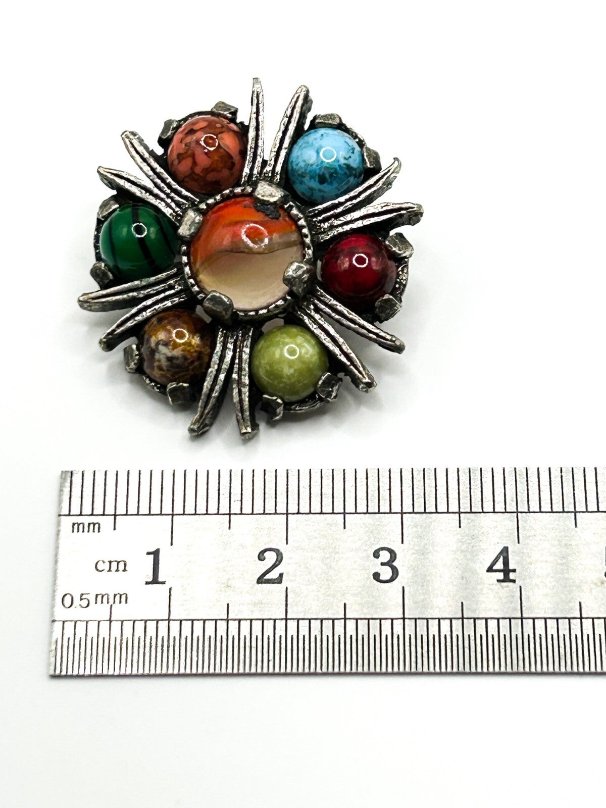 Vintage Miracle Brooch Faux Agate Glass Cabochon Silver Tone Celtic Jewellery