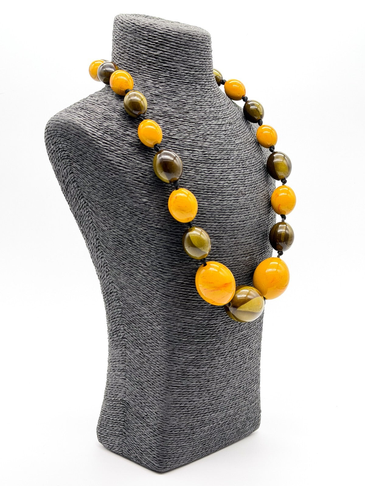 Chunky Statement Necklace Olive Green Mustard Acrylic Beads Graduated 25”