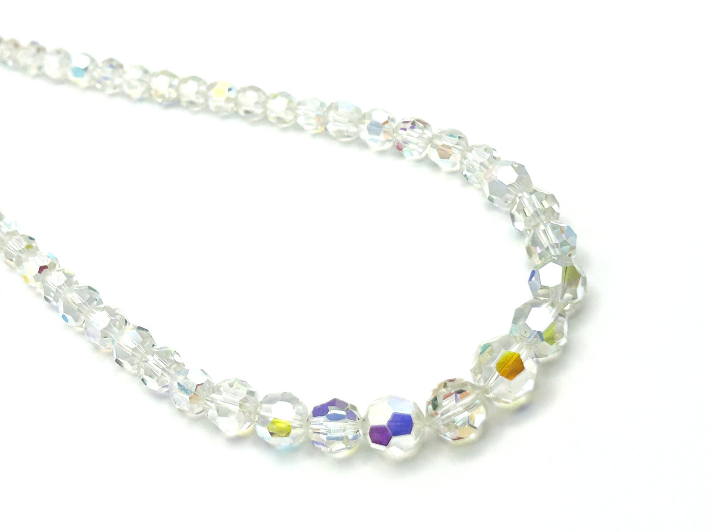 Vintage Aurora Borealis Crystal Necklace Graduated Faceted Glass 17.5” Retro