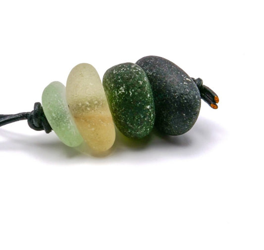 Sea Glass Stacked Pendant - Natural Organic Green Yellow Boho