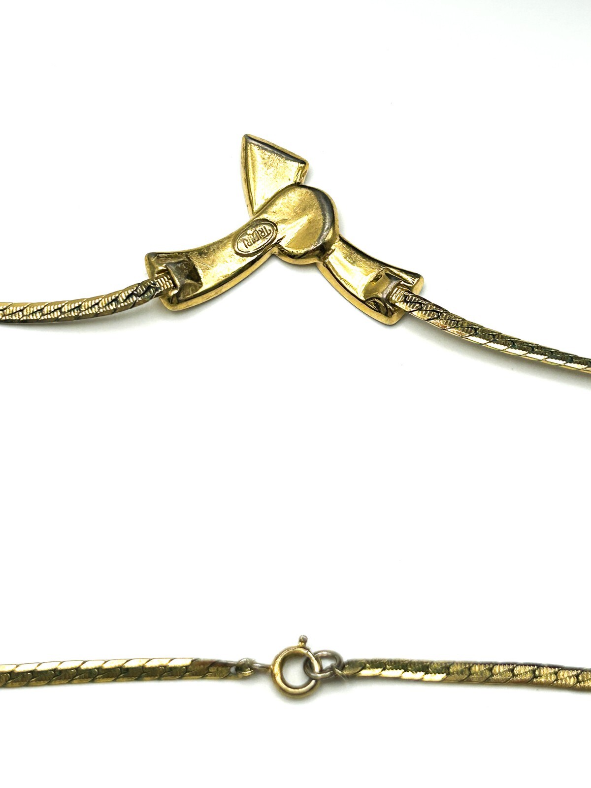 Vintage Trifari Gold Tone Enamel Ribbon Pendant Necklace READ