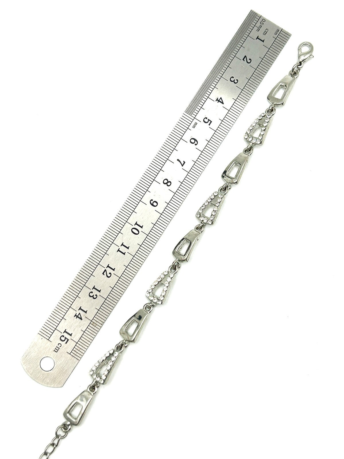 Silver Tone Diamanté Panel Link Bracelet 7” with Extender