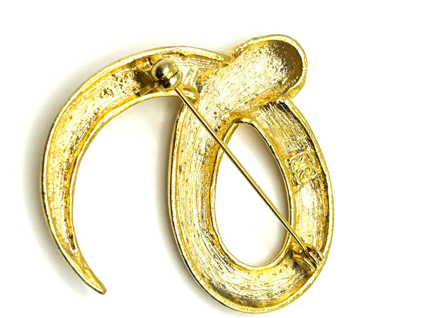 Signed Yves Rocher Gold Tone Abstract Swirl Brooch (1960s–1970s)