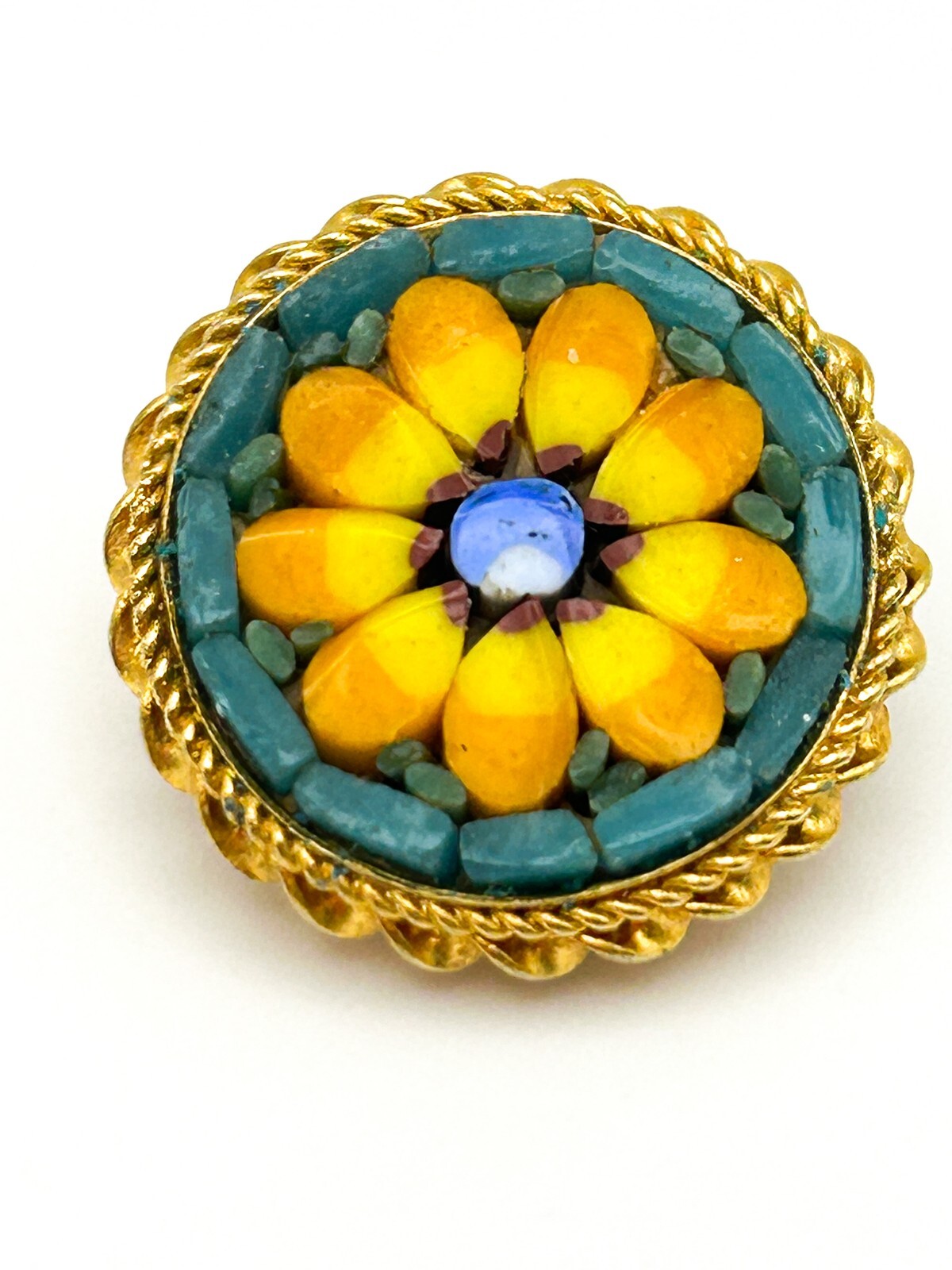 Italian Micro Mosaic Floral Clip-On Earrings with Yellow Daisy Design