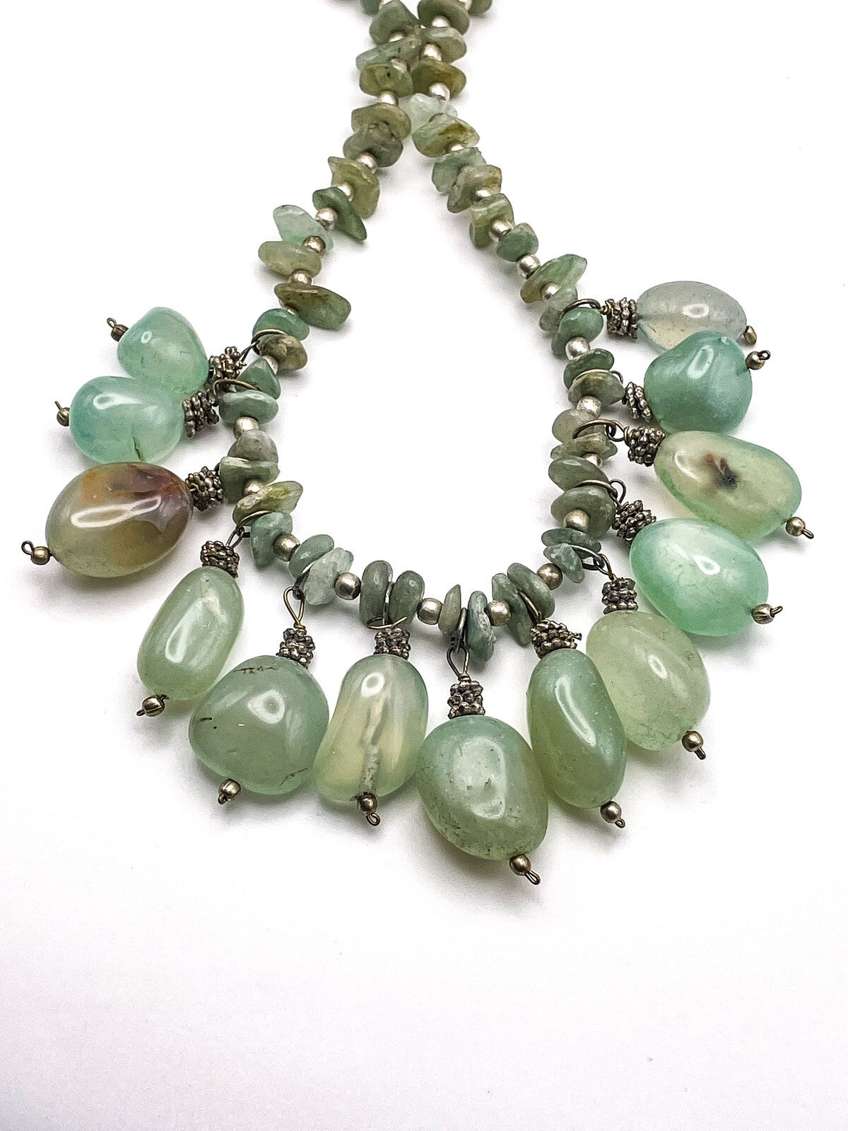 Aventurine Nugget and Chip Necklace, 203g, 23" Gemstone Light Green Boho