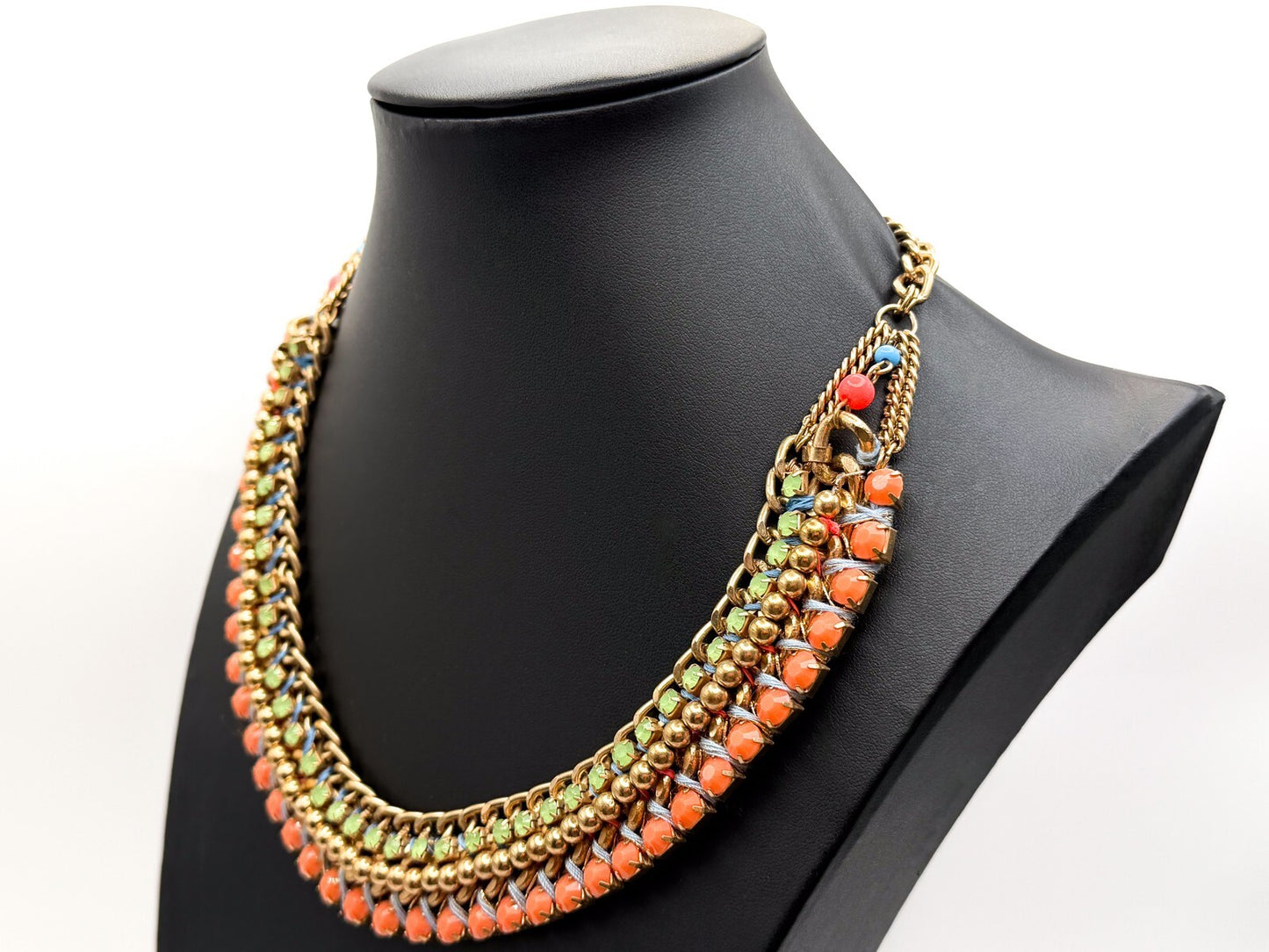 Accessorize Gold Tone Woven Ribbon & Rhinestone Statement Necklace