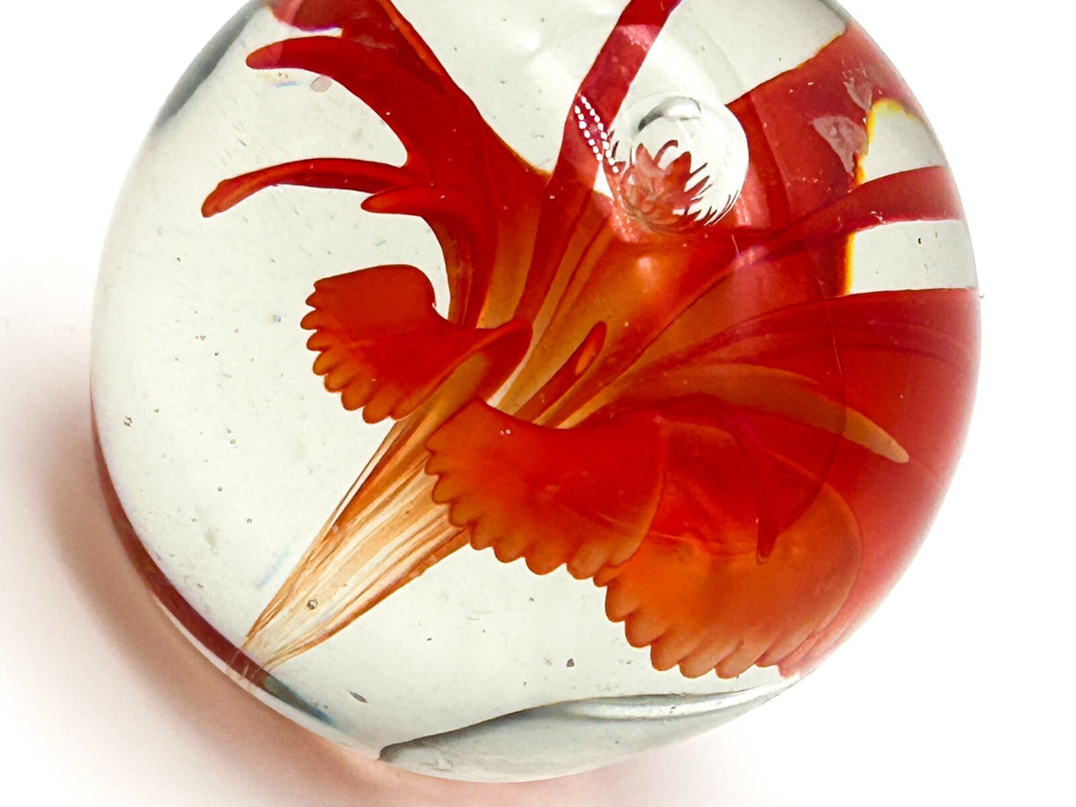 Fenton Art Glass Paperweight Orange Flower USA Domed