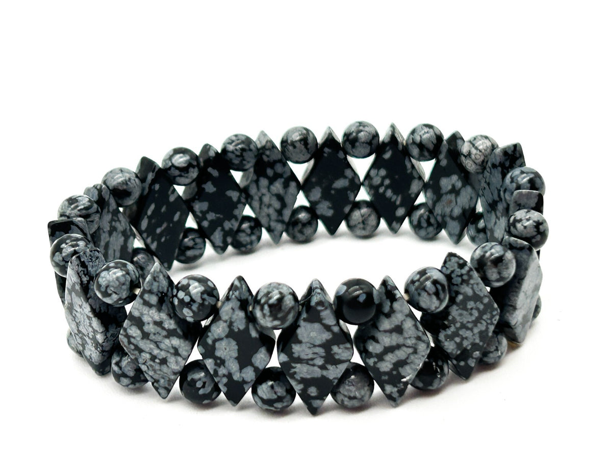 Snowflake Obsidian Stretch Bracelet with Diamond Beads