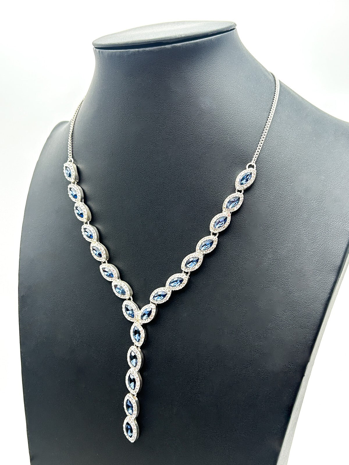 Jon Richard Blue Marquise Y Necklace Silver Tone Rhinestone Drop Evening Sparkle