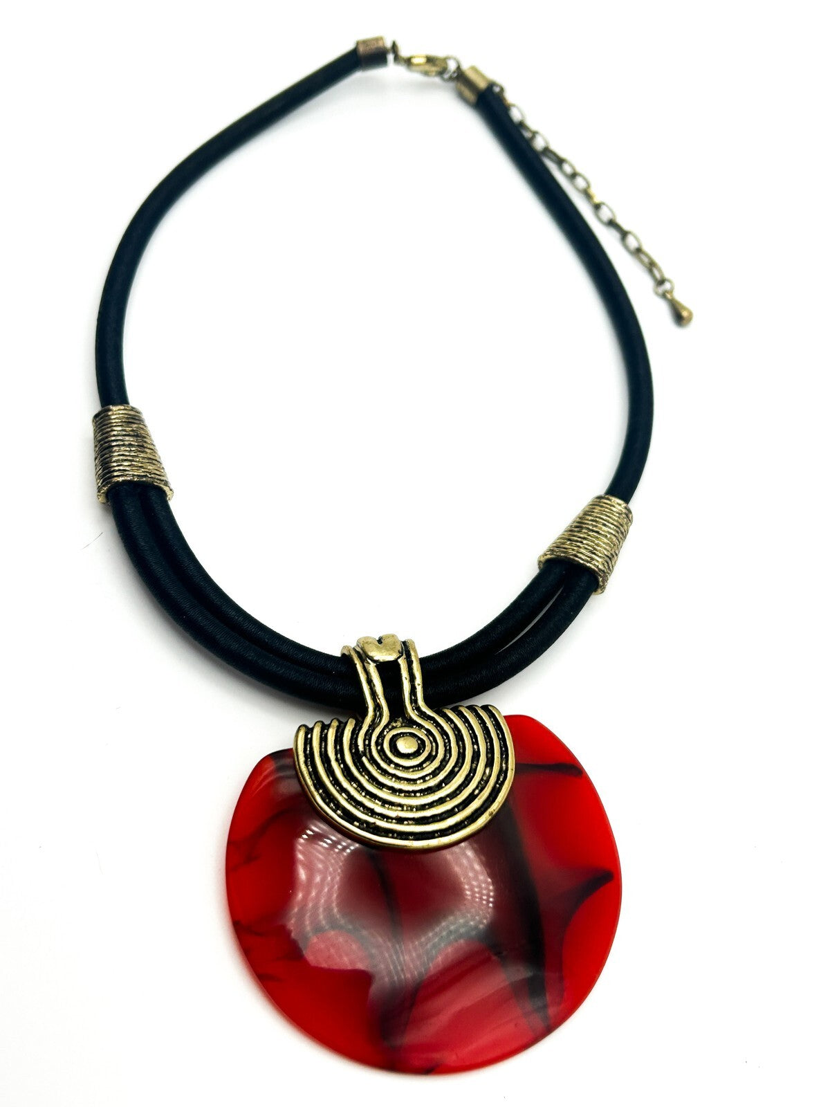 Vintage Egyptian Revival Red Acrylic Disc Statement Necklace