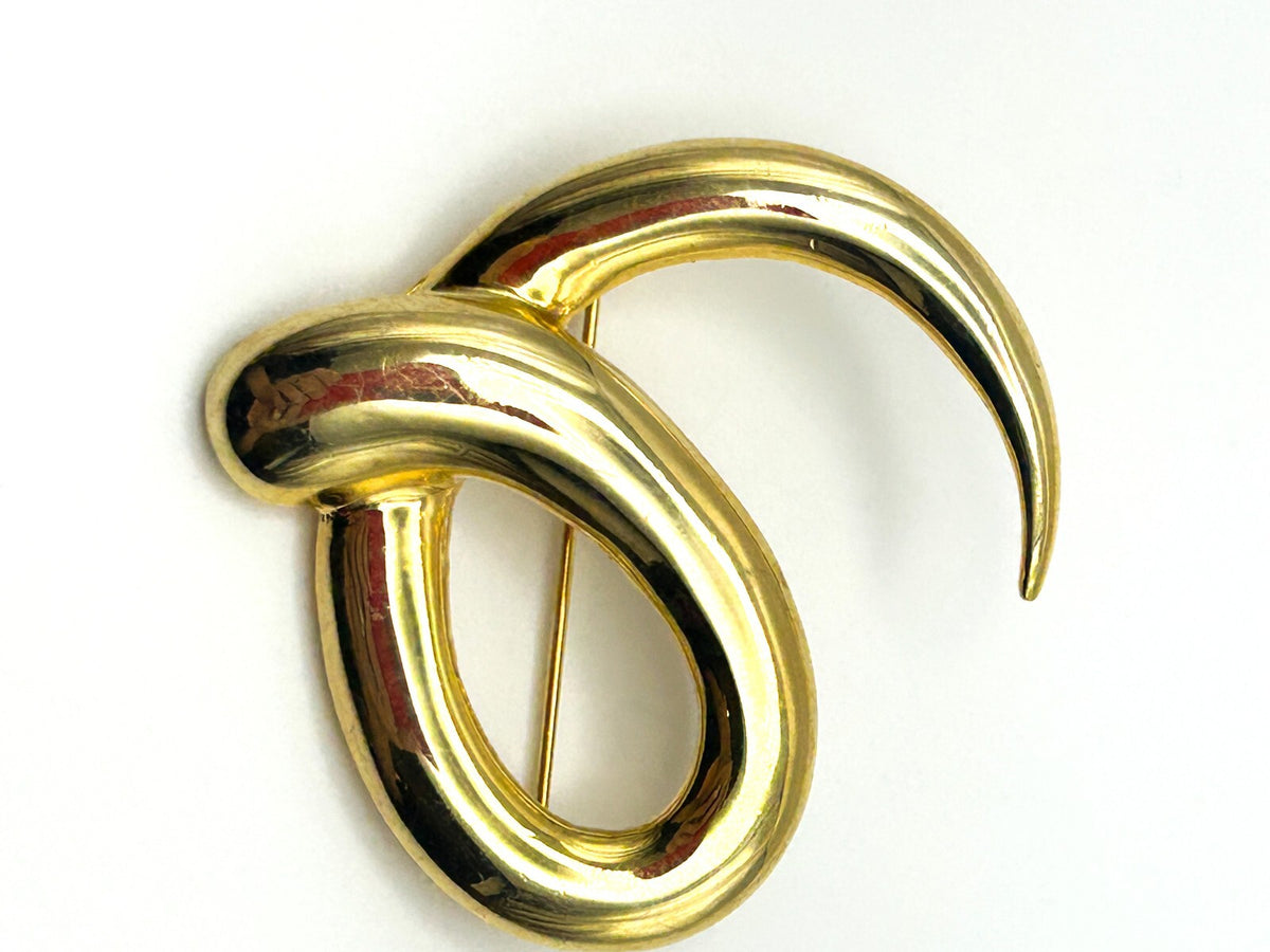 Signed Yves Rocher Gold Tone Abstract Swirl Brooch (1960s–1970s)