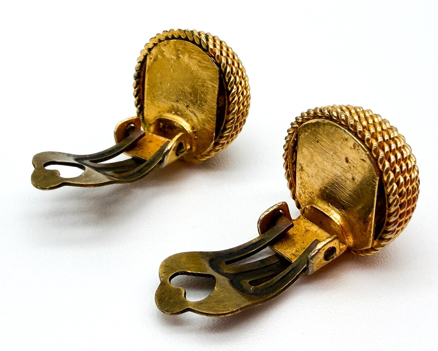 Vintage Gold Tone Rope Swirl Twist Clip On Earrings Dome Textured Retro 1980s