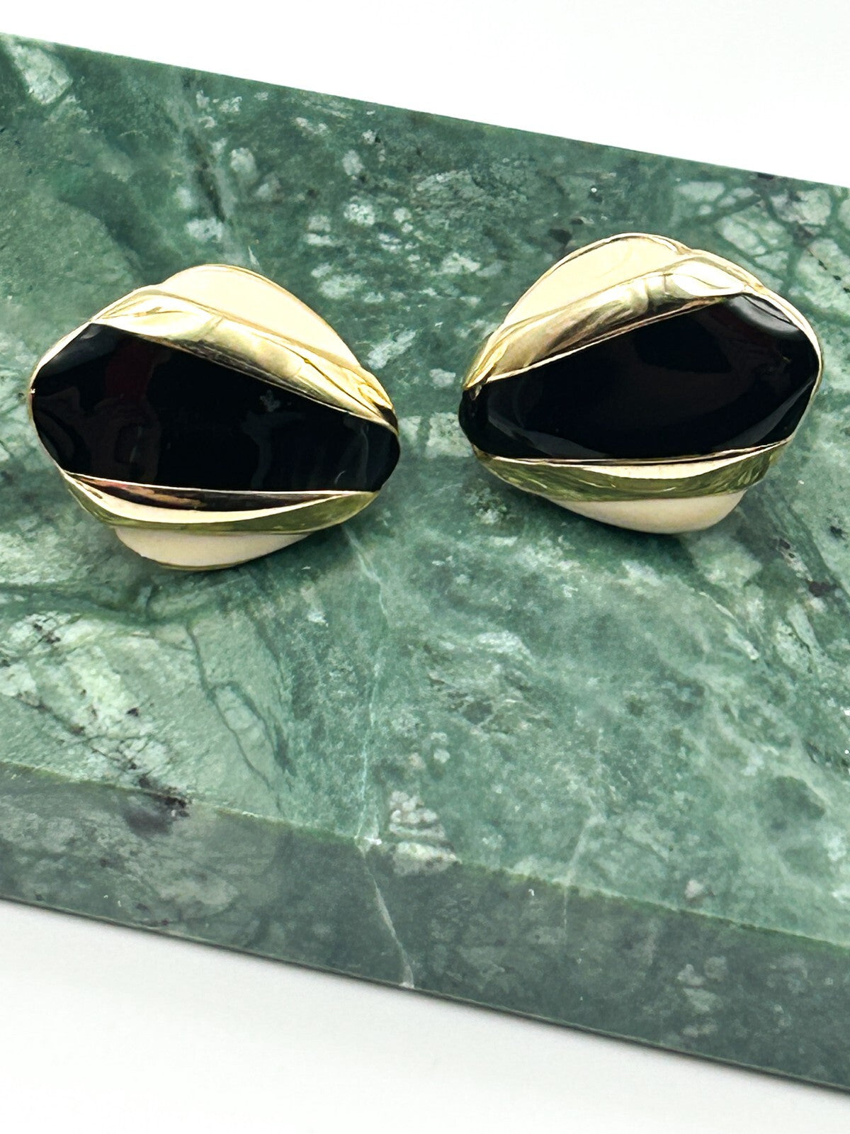Vintage Black Enamel and Gold Tone Stud Earrings – Set of 2 Pairs