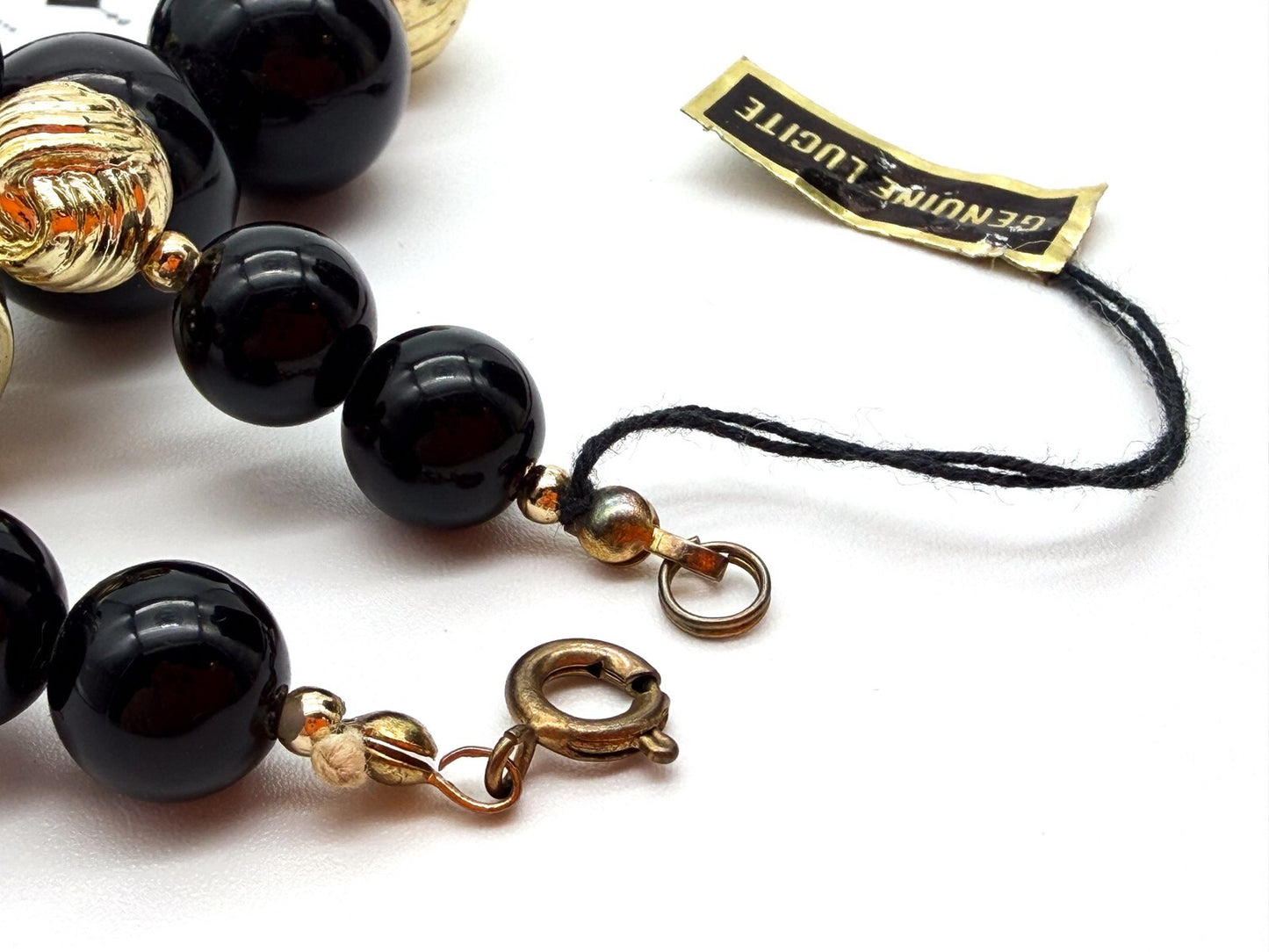 Vintage Black Gold Beaded Necklace Lucite Statement Chunky Beads 19”