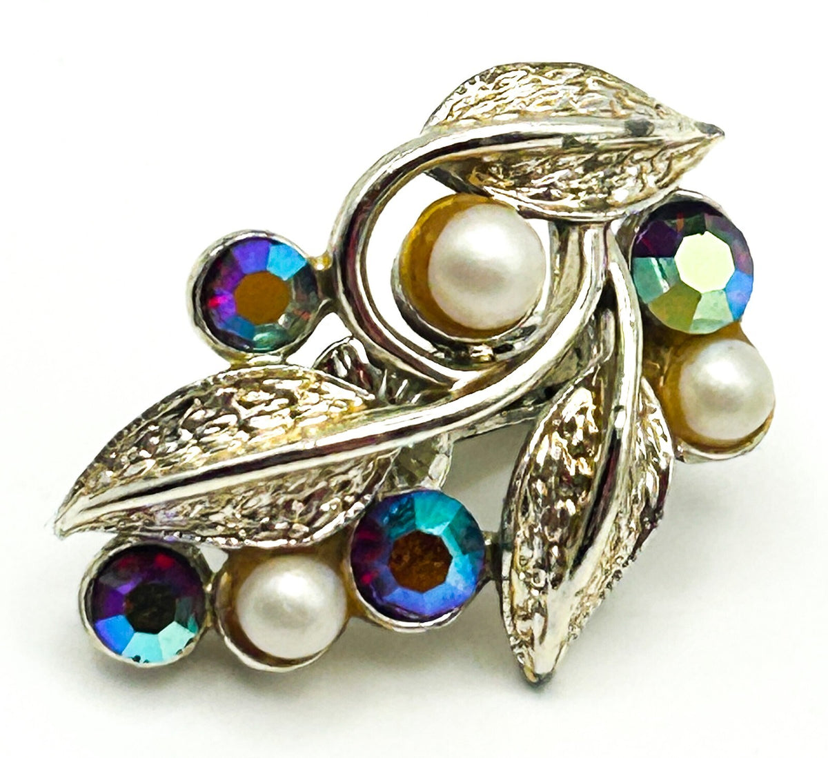 Vintage Jewelcraft AB and faux pearl leaf design earrings
