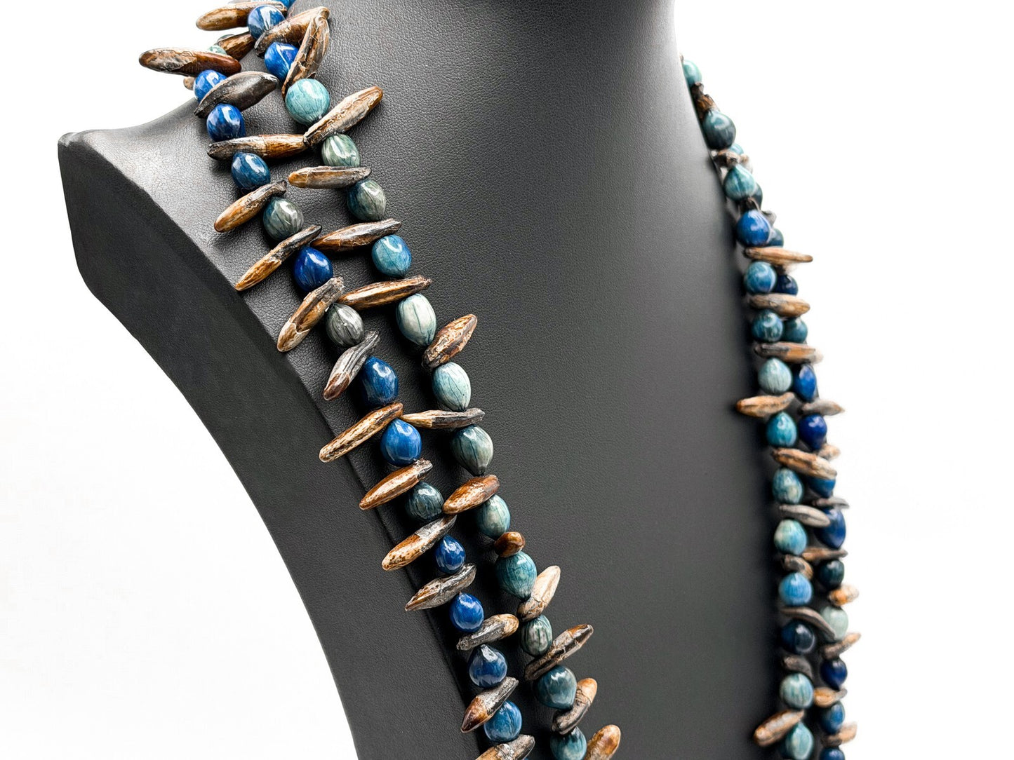 Blue & Brown Dyed Seed Long Boho Necklace