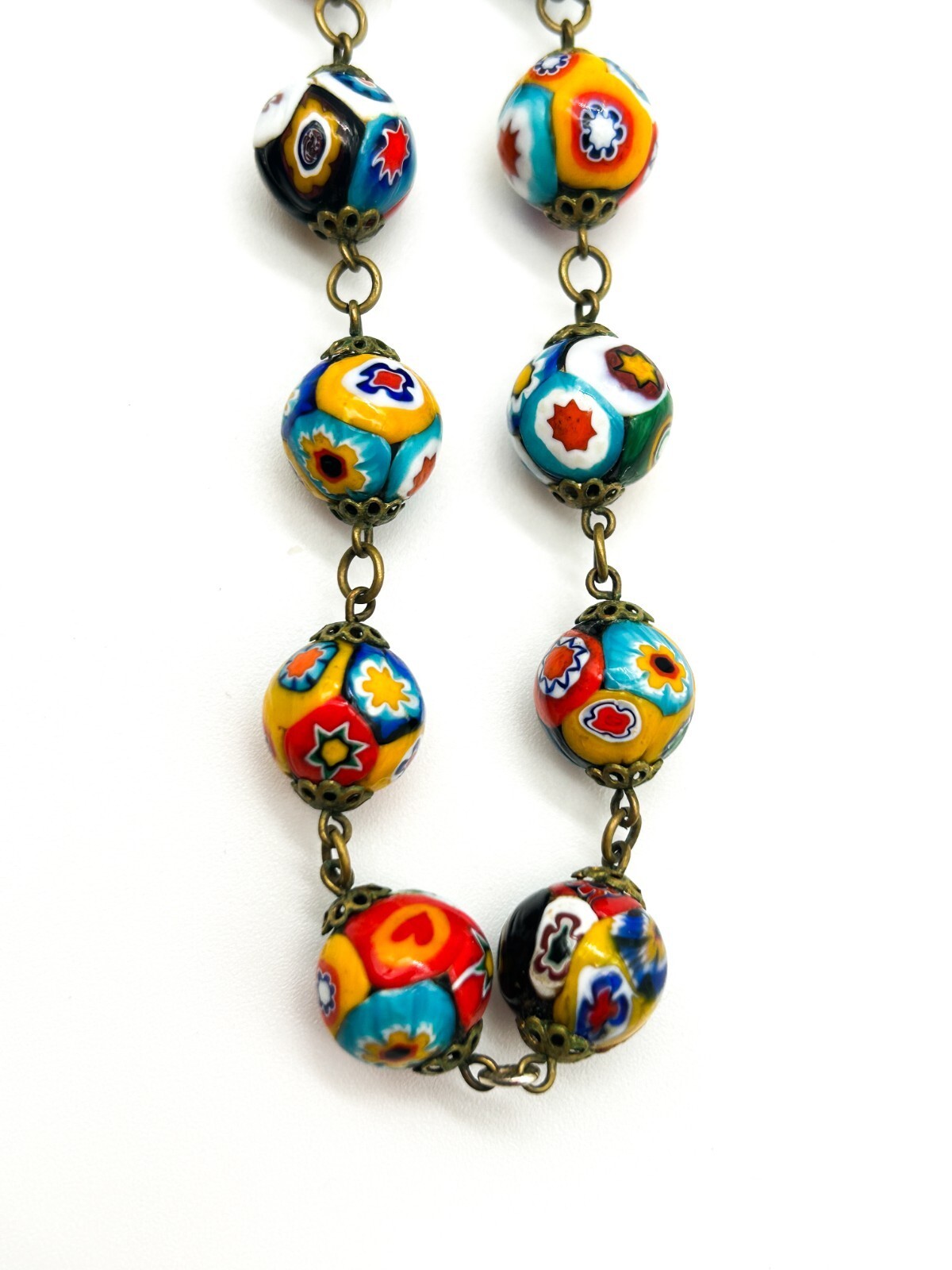 Vintage Murano Glass Millefiori Flower Multicoloured Necklace Floral Venetian