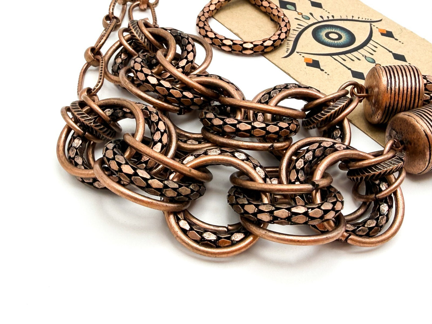 Bronze Tone Multi-Chain Statement Necklace – Paperclip & Mesh Layers, 37”