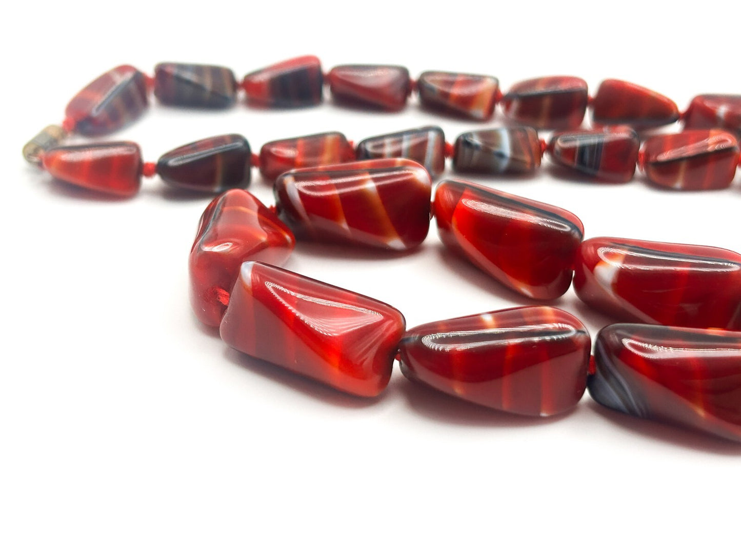 Vintage MCM Red Bohemian Czech Art Glass Necklace - Boho