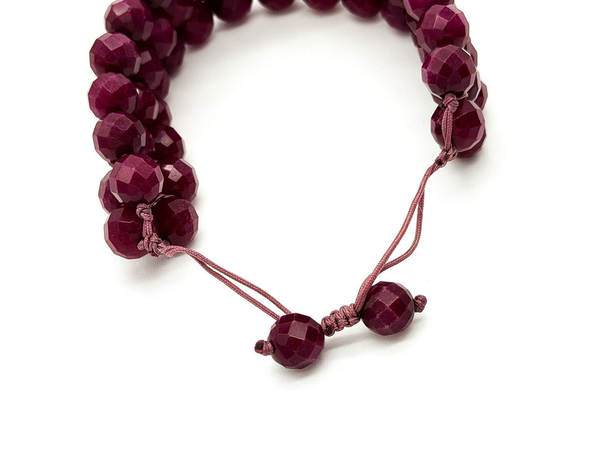 Faceted Jade Bracelet Mauve Beaded Macrame Adjustable Cuff Multi Row Woven