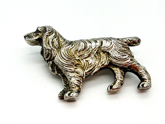 Vintage 1945 Sterling Silver Spaniel Dog Brooch Birmingham Hallmarked HG 12.6g