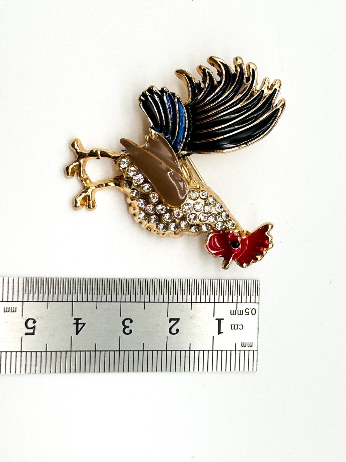 Vintage Rooster Brooch Pair Enamel Rhinestone Cockerel Farmyard Bird Pins