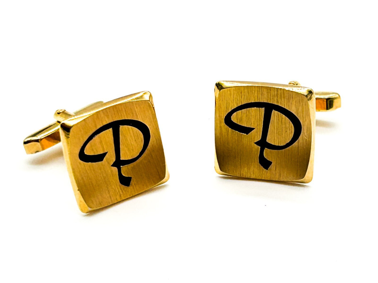 Vintage Carlton Gold Tone Initial P Cufflinks Boxed - Mens Formal Wear