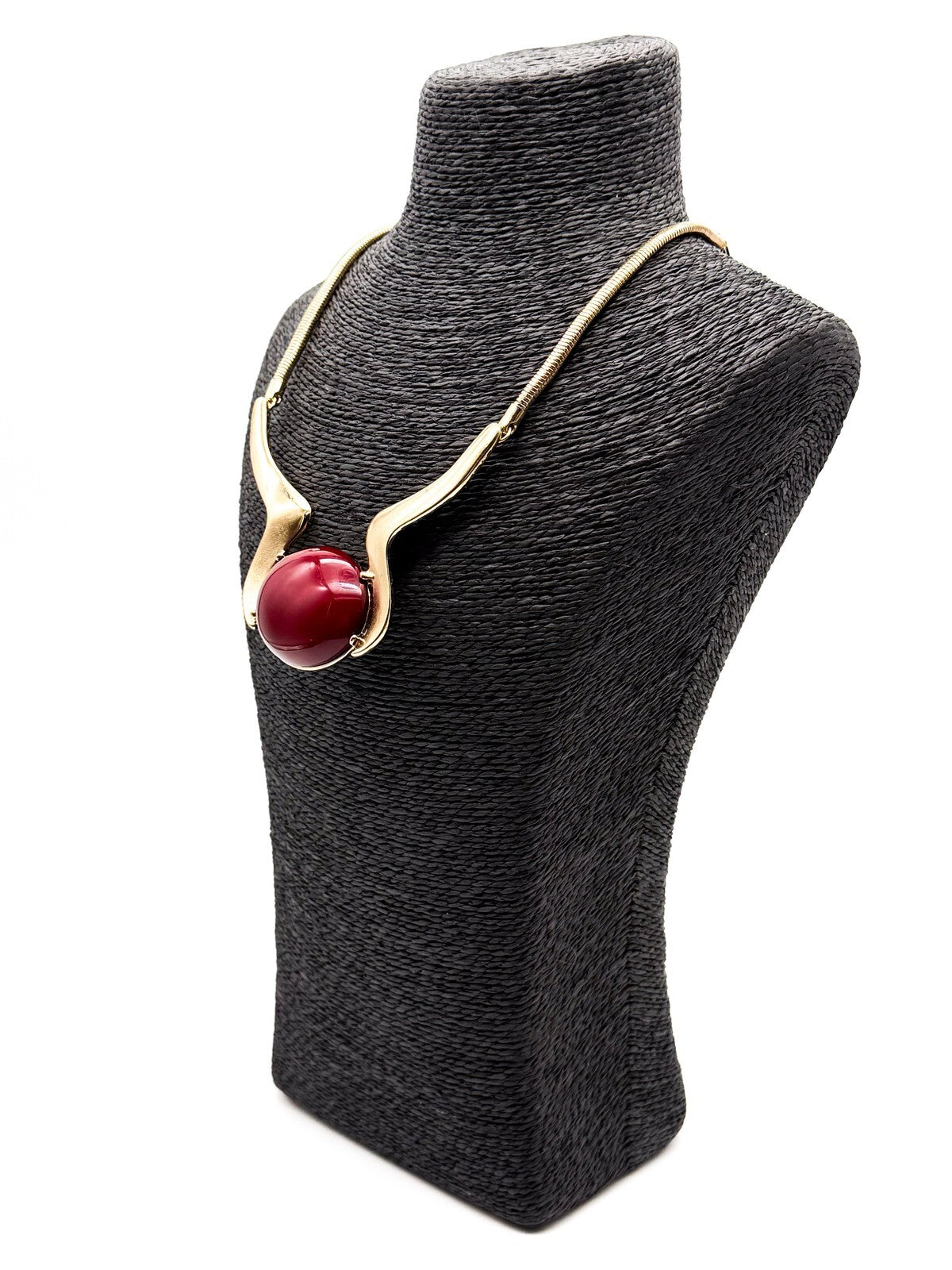 Wallis Gold Tone Statement Necklace Red Cabochon Pendant Snake Chain 18” NWT