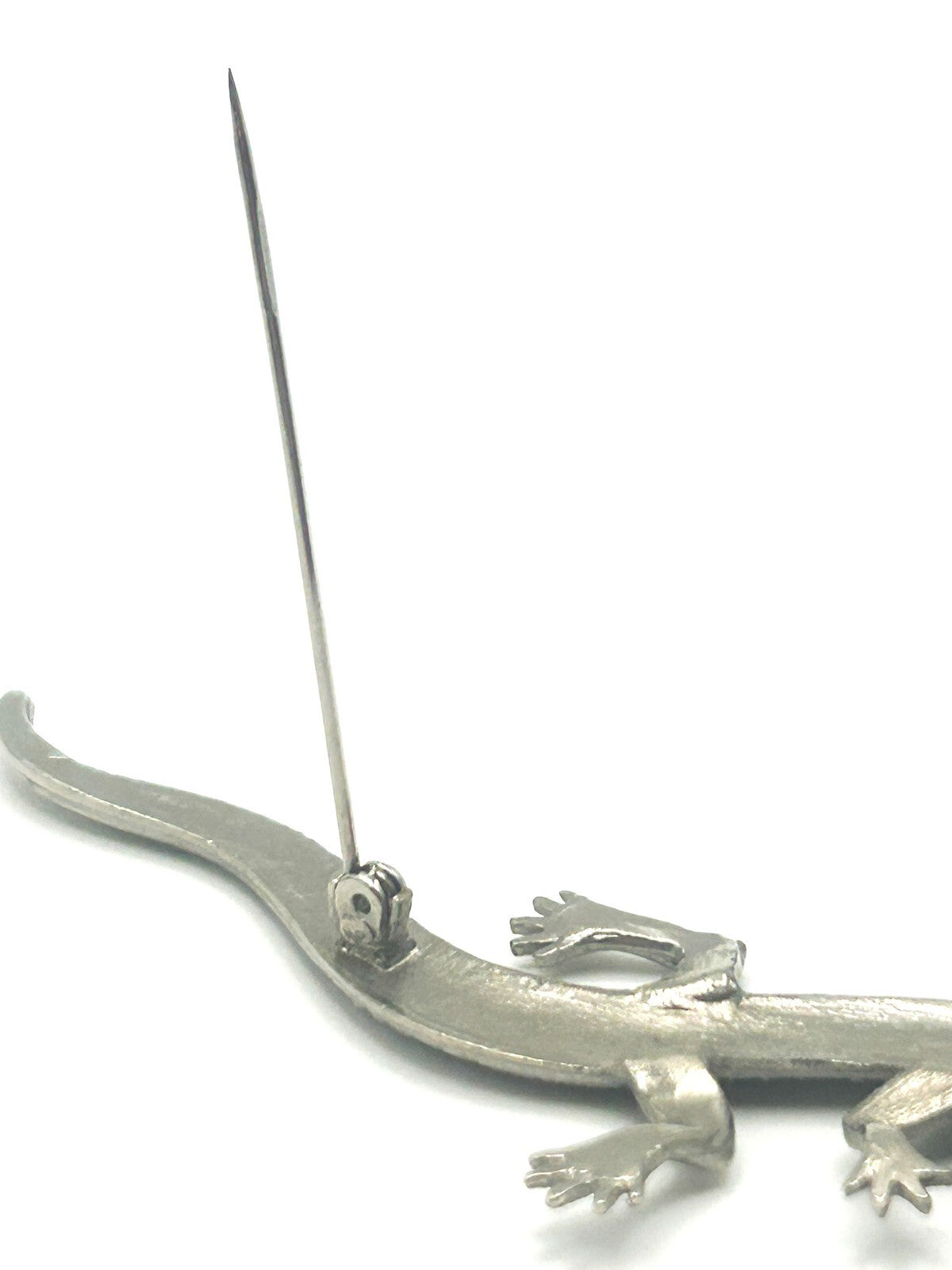 Vintage Silver-Tone Pavé Lizard Brooch - Animal Pin