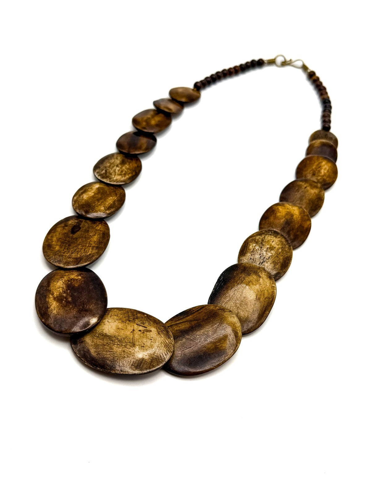 Vintage Carved & Polished Organic Material Graduated  Overlapping Oval Necklace