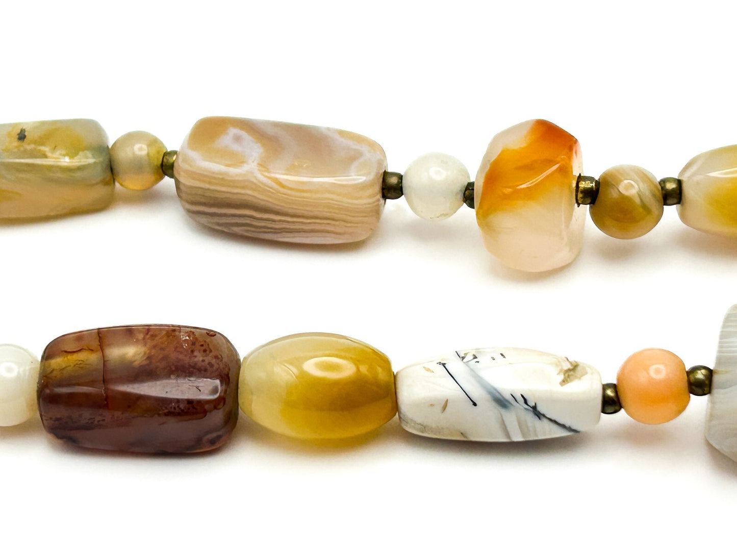 Vintage Mixed Agate Chunk Beaded Necklace - Boho Beggar Beads Gemstone
