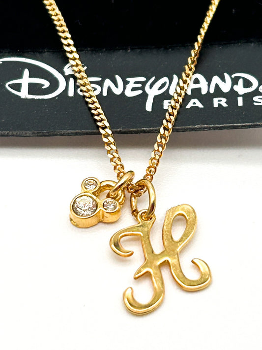 Vintage Disney Disneyland Paris Gold Tone ‘H’ Initial Necklace Austrian Crystal