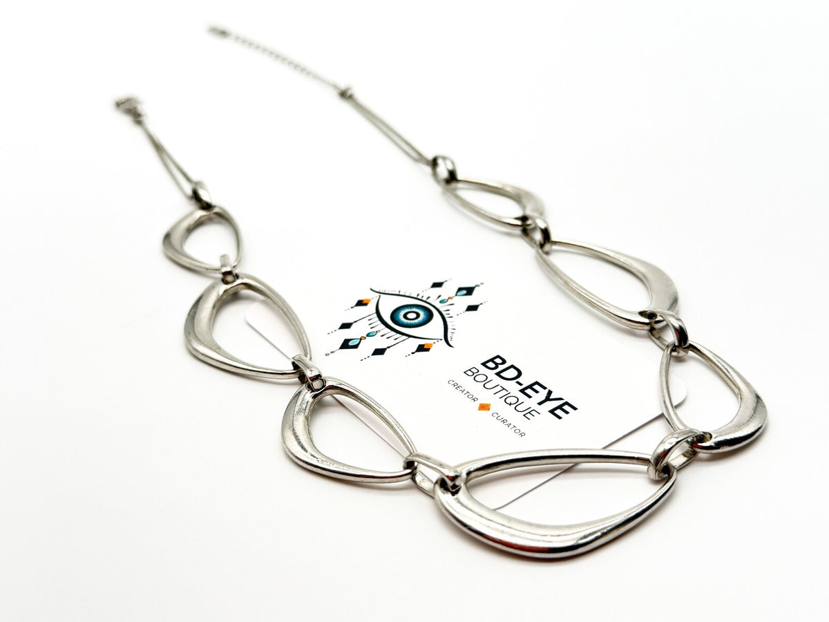 Next Silver Tone Abstract Oval Link Statement Necklace 18” Retro