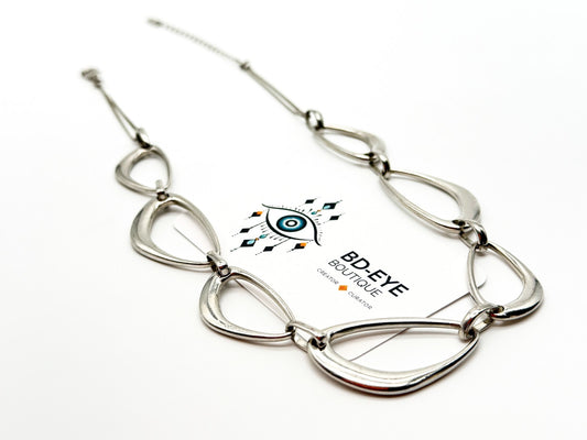Next Silver Tone Abstract Oval Link Statement Necklace 18” Retro