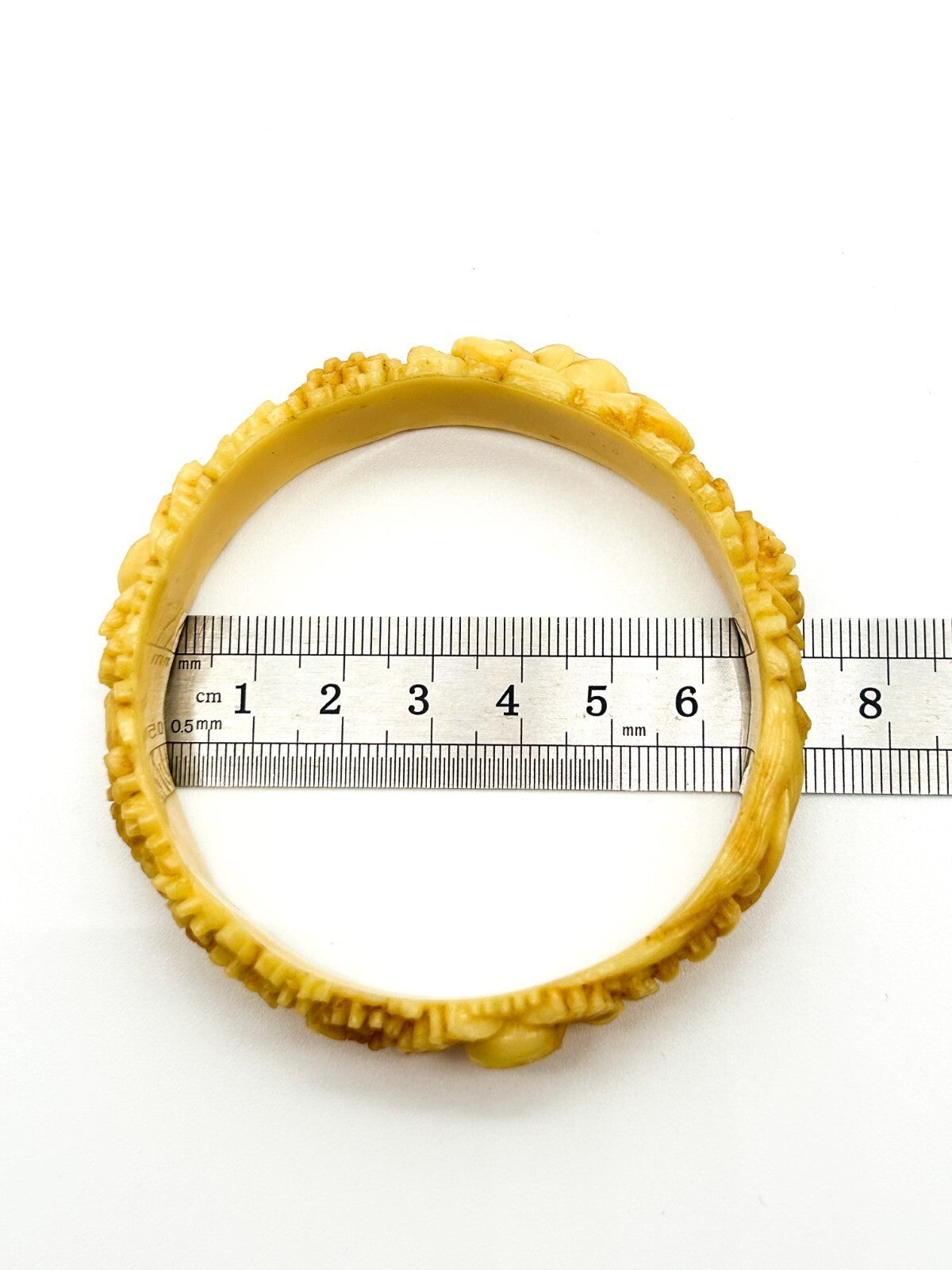 Vintage Hand-Carved Flower Celluloid Floral Bangle