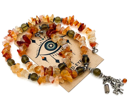 Boho Citrine Carnelian Chip Necklace Tassel Pendant Quartz Gemstone 19.5”