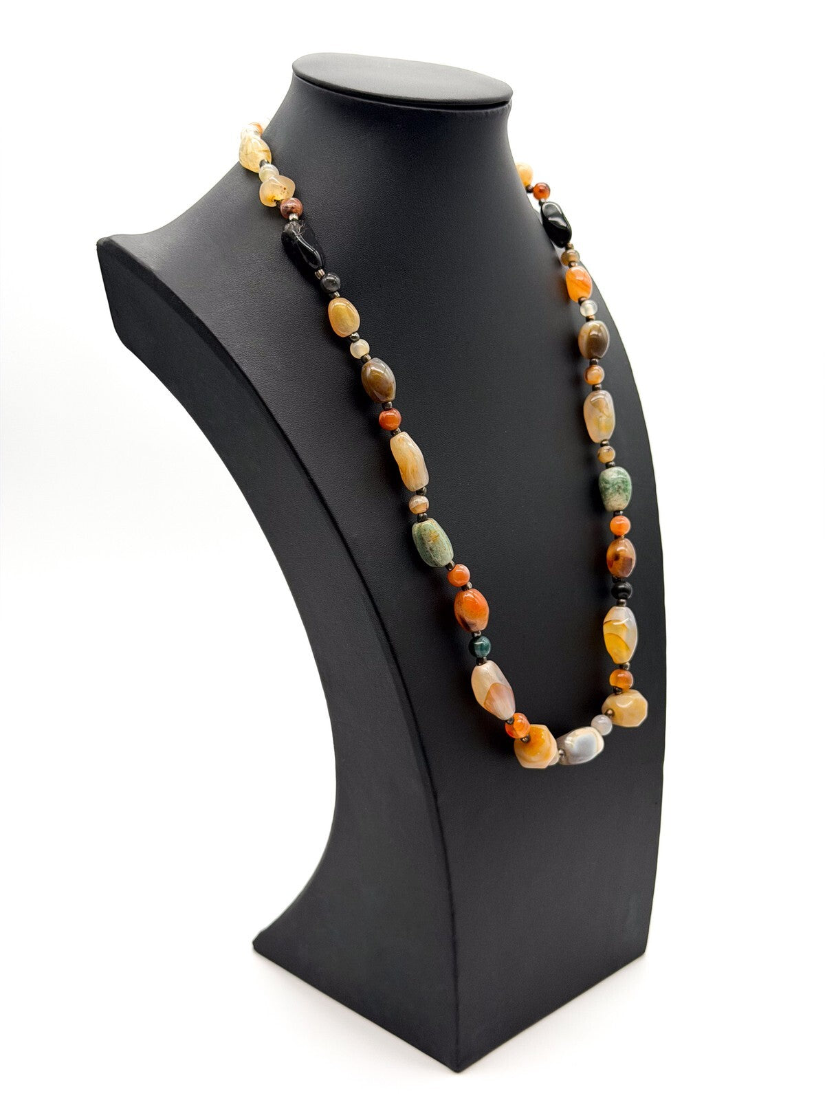 Mixed Gemstone Nugget Necklace Citrine Carnelian Agate Jade Onyx 26” - Boho