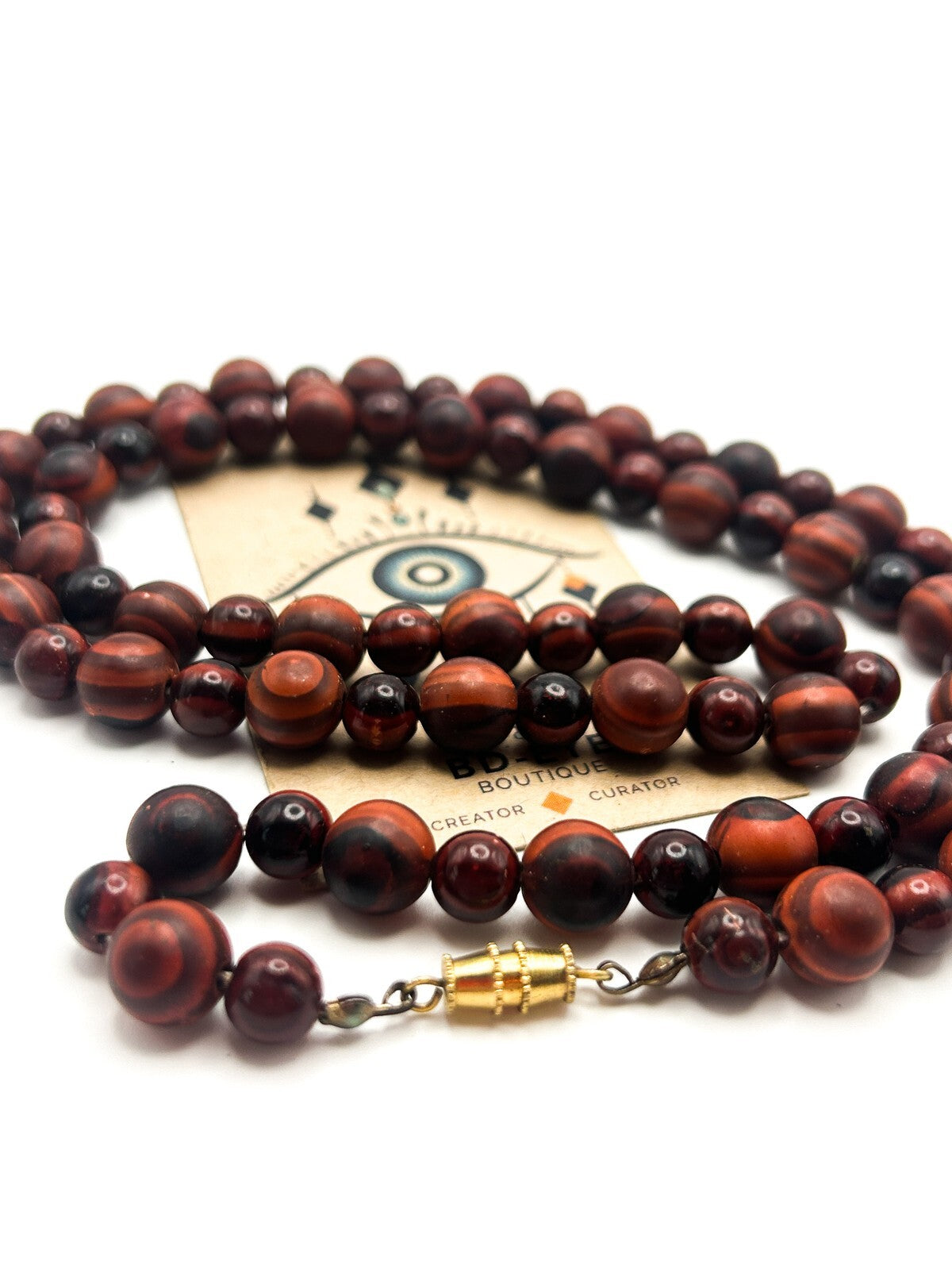 Long Wood Bead Necklace Mahogany Brown Graduated Boho Natural Wooden 29.5”