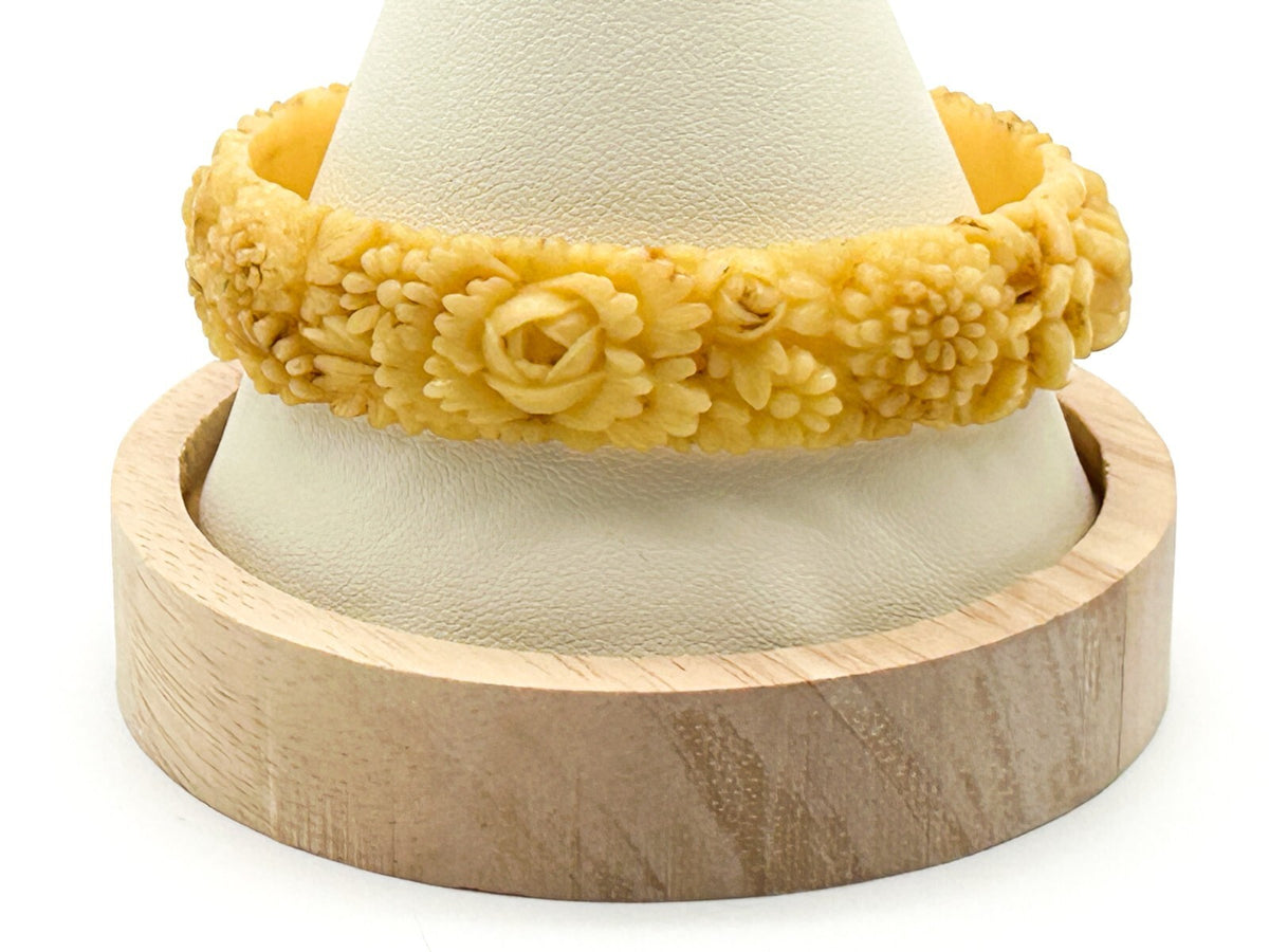 Vintage Hand-Carved Flower Celluloid Floral Bangle