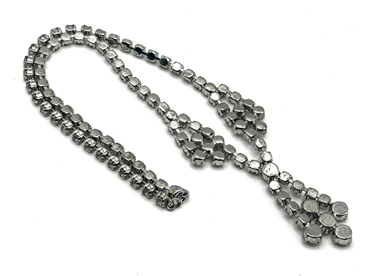 Vintage Prong-set Glass Rhinestone Y Necklace - Pendant Drop and Collar-style