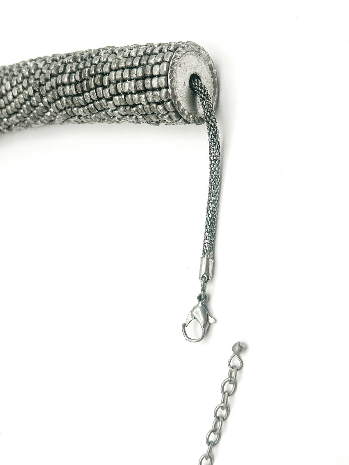 Industrial Coiled Chunky Statement Necklace – Silver Tone – 20”