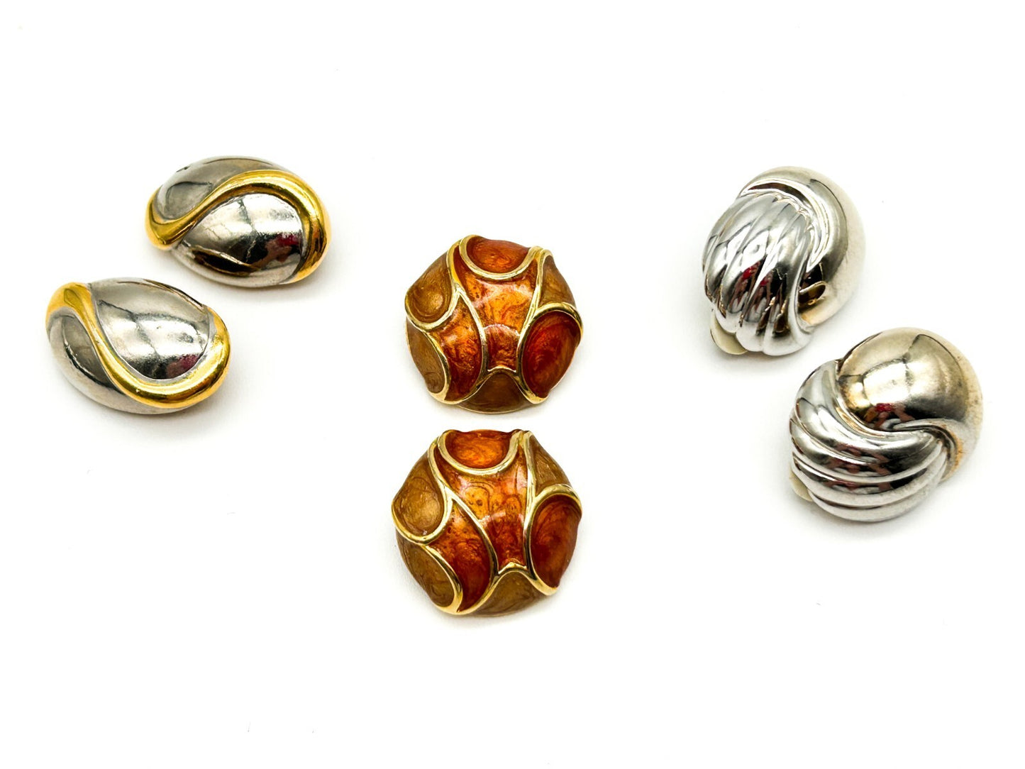 Vintage Chunky Gold and Silver Tone and Enamel Clip On Earrings Bundle 80s Retro