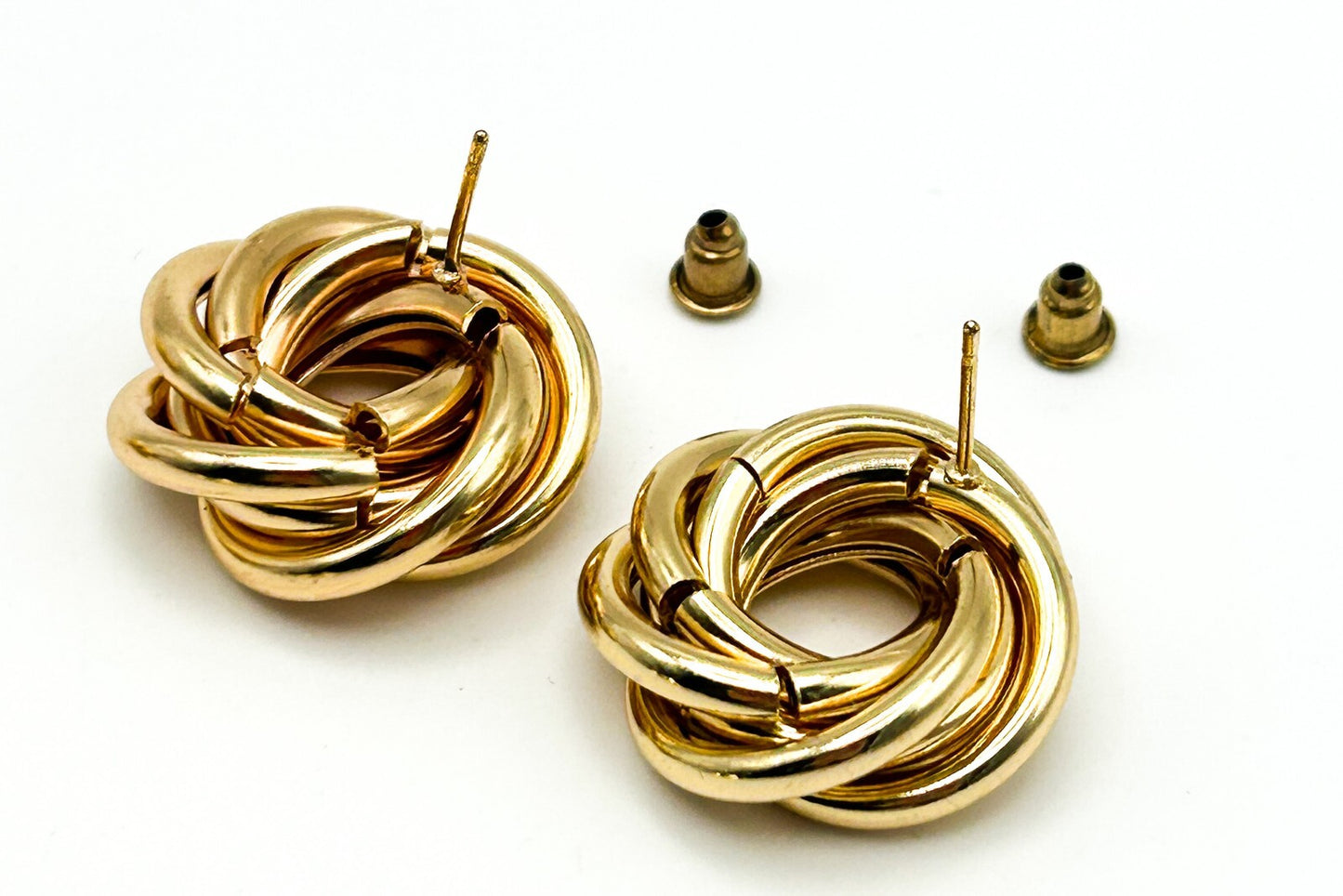 Gold Tone Statement Stud Earrings Set Knot Swirl Teardrop Trio
