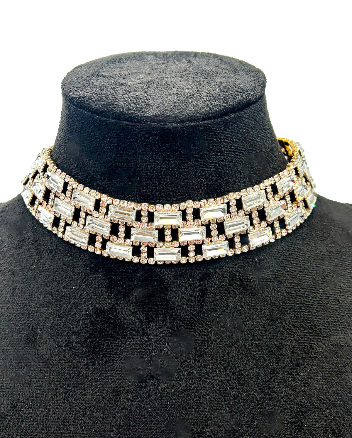 Vintage Baguette Rhinestone Sparkle Openwork Deco Style Necklace Bracelet Set