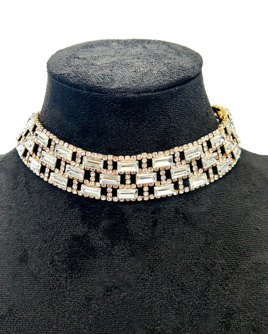 Vintage Baguette Rhinestone Sparkle Openwork Deco Style Necklace Bracelet Set